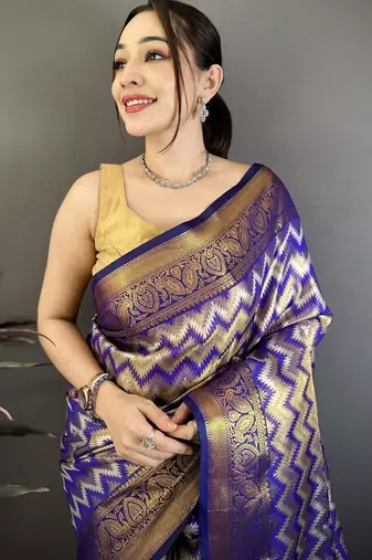 women's purple soft silk blend saree with unstitched blouse