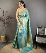 Women's sea green soft silk leheriya saree with unstitched blouse
