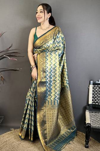 Women's green soft silk leheriya saree with unstitched blouse