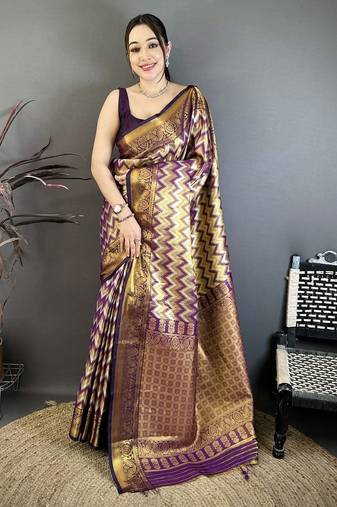 Women's wine soft silk leheriya saree with unstitched blouse