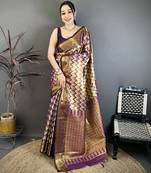 Women's wine soft silk leheriya saree with unstitched blouse