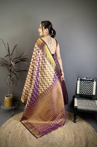 women's wine soft silk blend saree with unstitched blouse