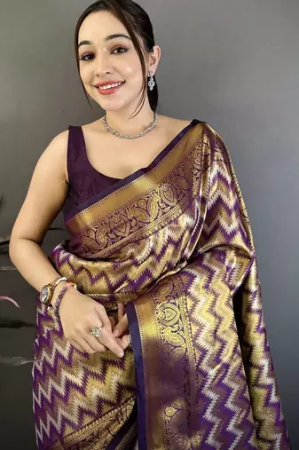 women's wine soft silk blend saree with unstitched blouse