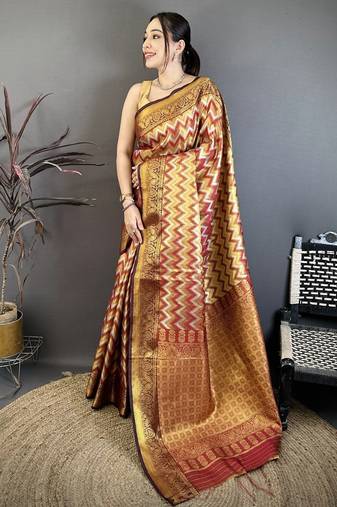 Women's maroon soft silk leheriya saree with unstitched blouse