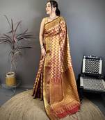 Women's maroon soft silk leheriya saree with unstitched blouse