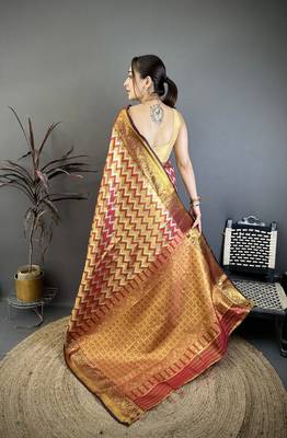 Women's maroon soft silk leheriya saree with unstitched blouse 3