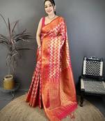 Women's pink soft silk leheriya saree with unstitched blouse