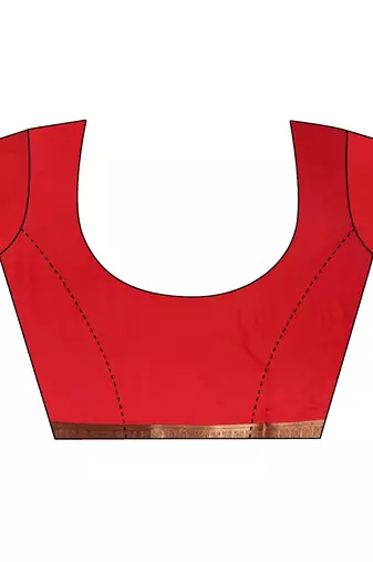 women's red soft silk blend saree with unstitched blouse