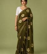 Mehndi floral chiffon ethnic saree