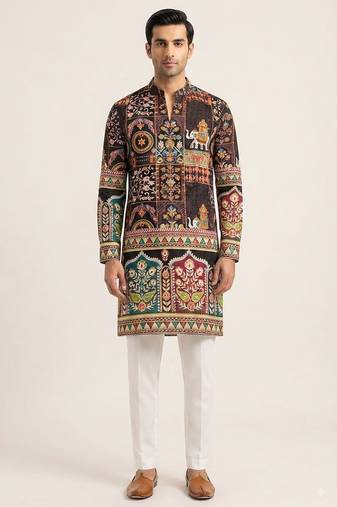 V neck printed kurta for men 