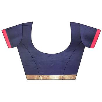 Women's green & purple soft silk banarasi saree with unstitched blouse 5