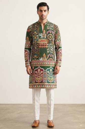V neck printed kurta for men 