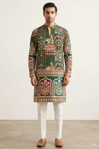 V neck printed kurta for men |navratri kurta