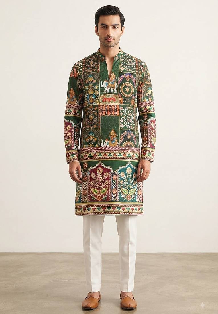 V neck printed kurta for men |navratri kurta