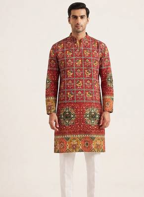 V neck printed kurta for men |navratri kurta 1