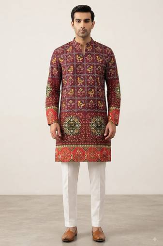 V neck printed kurta for men 
