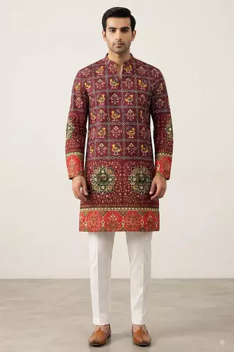 V neck printed kurta for men |navratri kurta