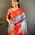 Women's silver & red soft silk banarasi saree with unstitched blouse
