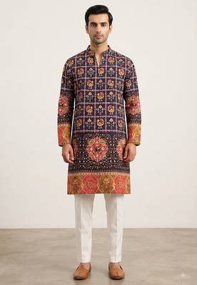 V neck daman printed kurta for men |navratri kurta 1