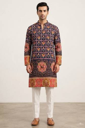 V neck daman printed kurta for men |navratri kurta