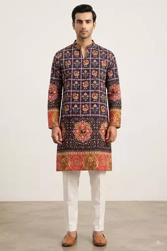 V neck daman printed kurta for men |navratri kurta