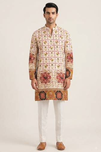V neck printed kurta for men 