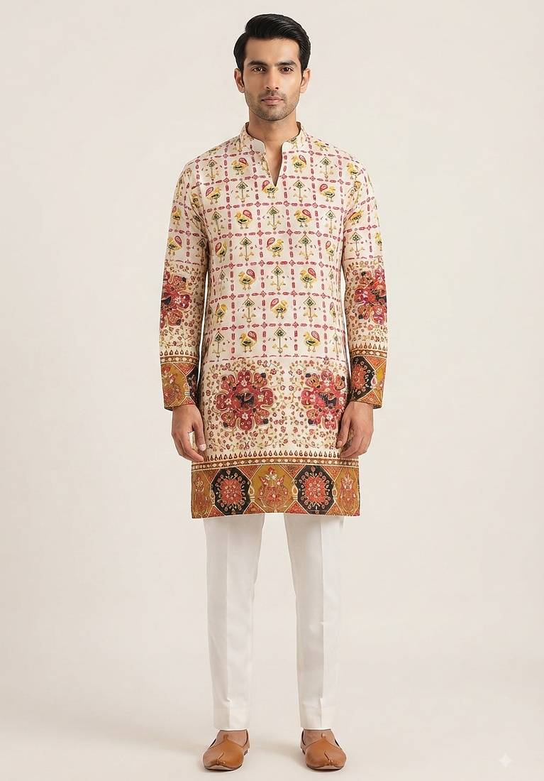 V neck printed kurta for men |navratri kurta
