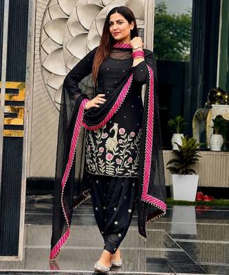 black color embroidery and sequin work faux georgette kurti dhoti set 1