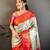 Women's cream & red soft silk banarasi saree with unstitched blouse