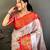 Women's off white & red soft silk banarasi saree with unstitched blouse