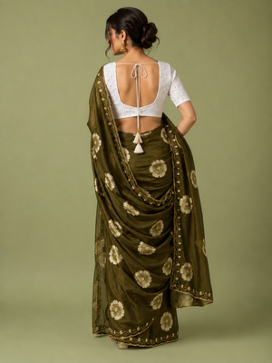 Mehndi floral chiffon ethnic saree 2