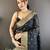 Women's black cotton silk banarasi saree with unstitched blouse