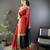 Women's red cotton silk banarasi saree with unstitched blouse