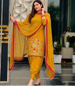 amber color embroidery and sequin work faux georgette kurti dhoti set
