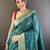 Women's teal cotton silk banarasi saree with unstitched blouse
