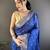 Women's royal blue cotton silk banarasi saree with unstitched blouse