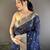 Women's navy blue cotton silk banarasi saree with unstitched blouse