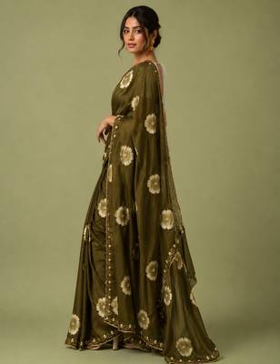 Mehndi floral chiffon ethnic saree 3