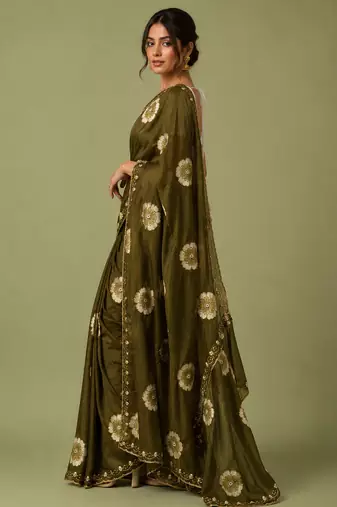 Mehndi floral chiffon ethnic saree
