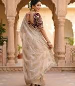 Women's rust satin silk partywear saree with unstitched blouse