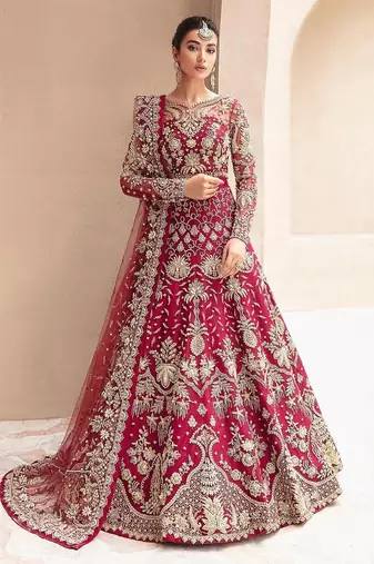 Maroon net semi stitched anarkali suit with embroidery & stone work