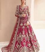 Maroon net semi stitched anarkali suit with embroidery & stone work