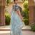 Women's skyblue satin silk partywear saree with unstitched blouse