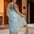 Women's skyblue satin silk partywear saree with unstitched blouse