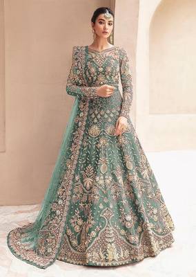 Sky net semi stitched anarkali suit with embroidery & stone work 1