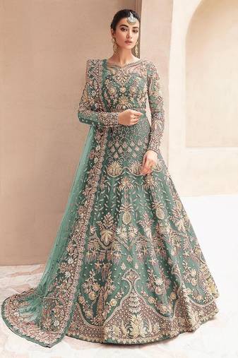 Sky net semi stitched anarkali suit with embroidery & stone work