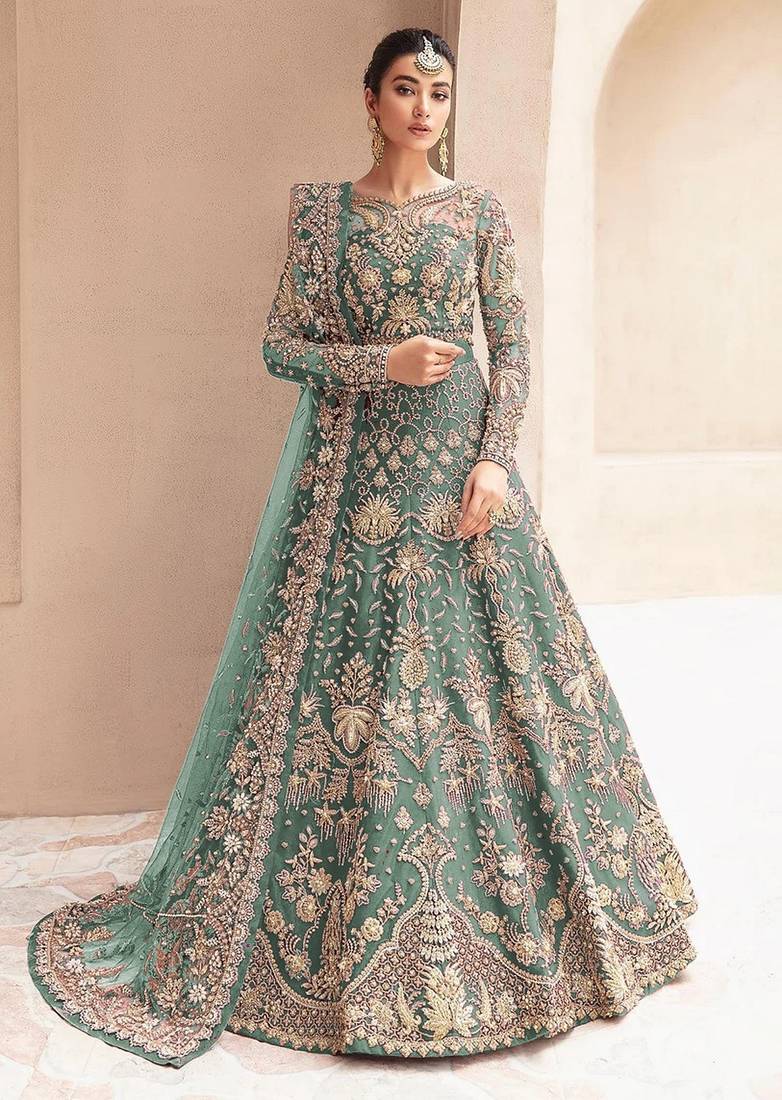Sky net semi stitched anarkali suit with embroidery & stone work
