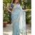 Women's skyblue satin silk partywear saree with unstitched blouse