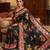 Women's black chinnon partywear saree with unstitched blouse