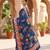 Women's blue chinnon partywear saree with unstitched blouse